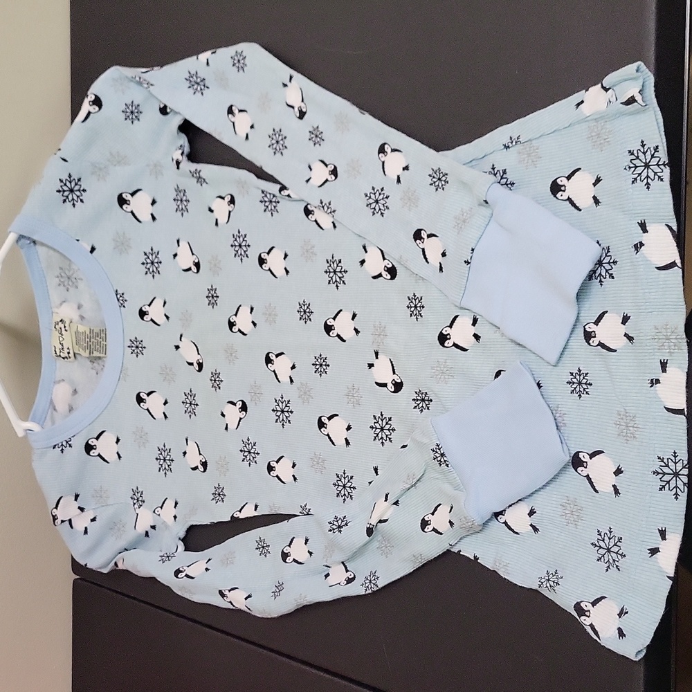 Next Era Lt Blue Ribbed Long Sleeve Shirt with Penguins and Snowflakes